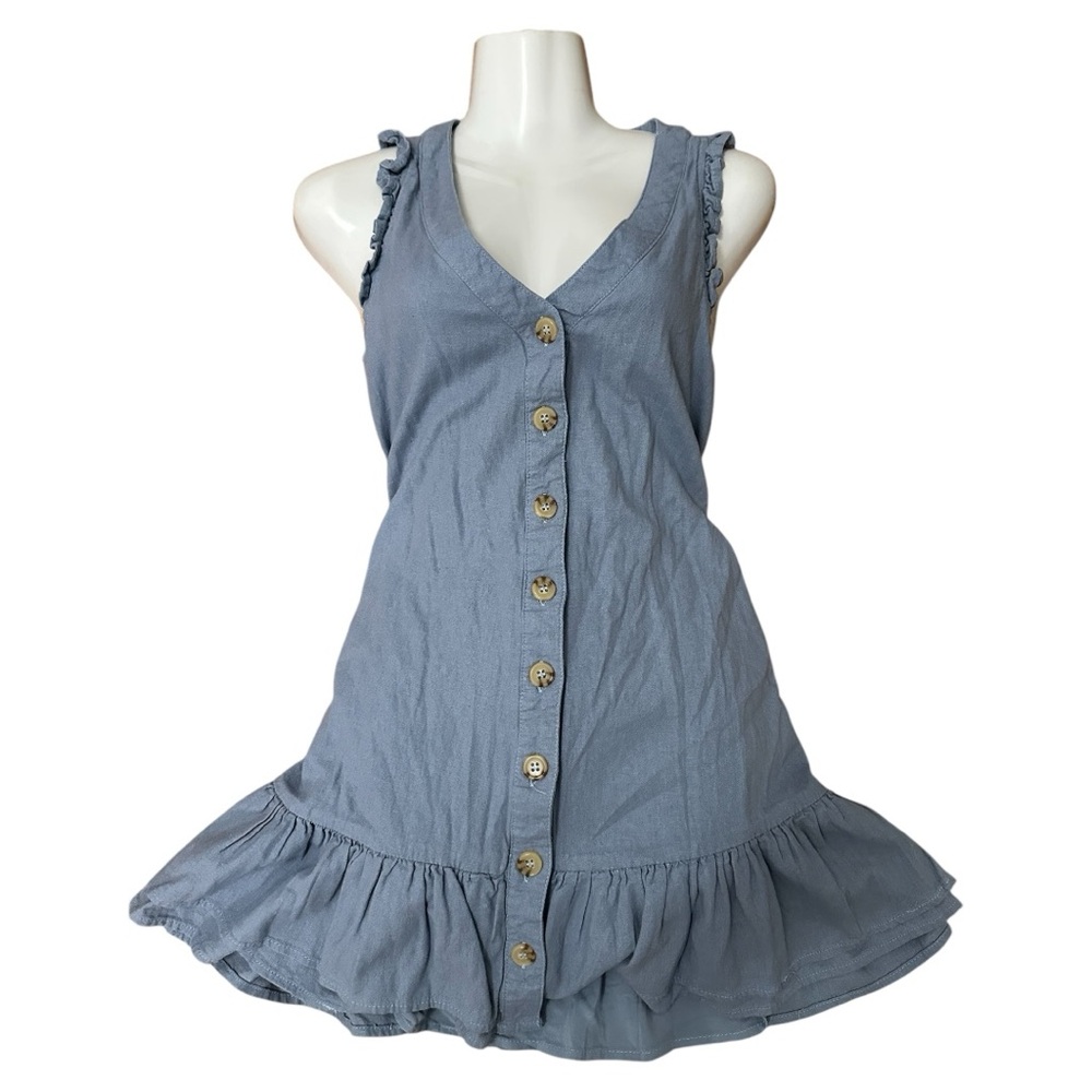 Forever21 Blue Button-Down Ruffle sleeveless Dress in excellent condition.